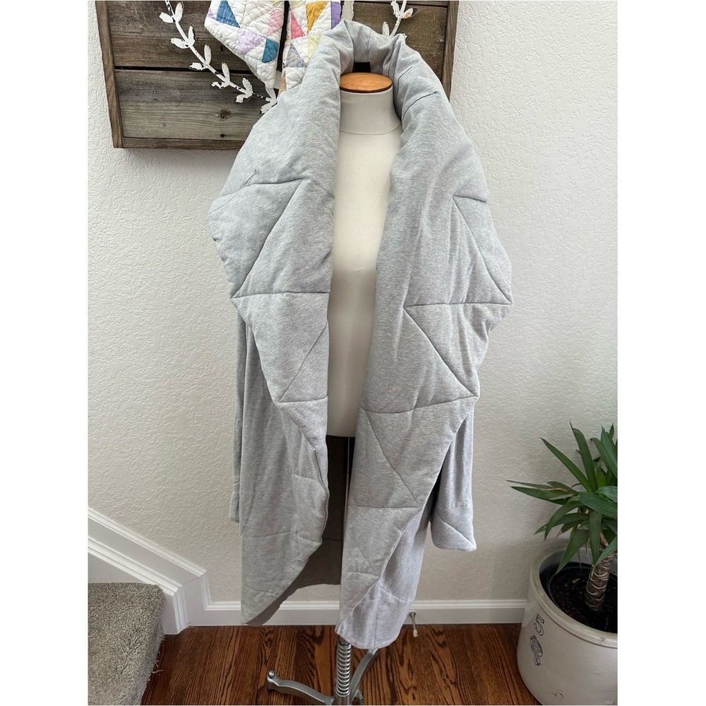 Norma Kamali shawl collar coat gray quilted cardigan duster sweatshirt ladies L